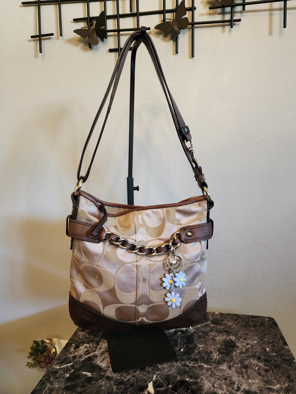 Coach Signature Optic Chain Bag In Metalic Bronze